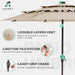 3 Tiers Patio Umbrella with Solar Lights 9Ft Outdoor Market Table Umbrellas with Push Button Tilt for outside Pool Garden, Tan