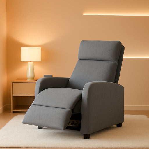 Recliner Chair Single Reclining Sofa Home Theater Seating with Lumbar Support and Padded Backrest for Living Room and Bedroom (Fabric, Grey)
