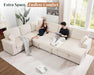 130Inch Beige Upholstered Sleeper Sofa With Storage
