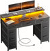 47 Inch Computer Desk with 8 Storage Drawers, Gaming Desk with LED Lights & USB Power Outlets, Home Office Table with Monitor Stand, Study Writing Work Table for Bedroom, Black