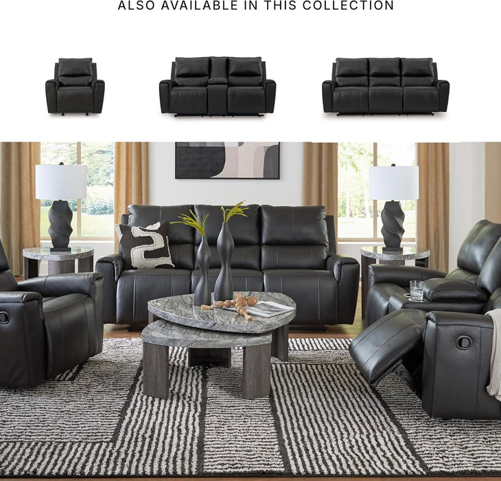 Glassmere Contemporary Leather Match Reclining Loveseat with Console, 2 Cup Holders and Storage, Black
