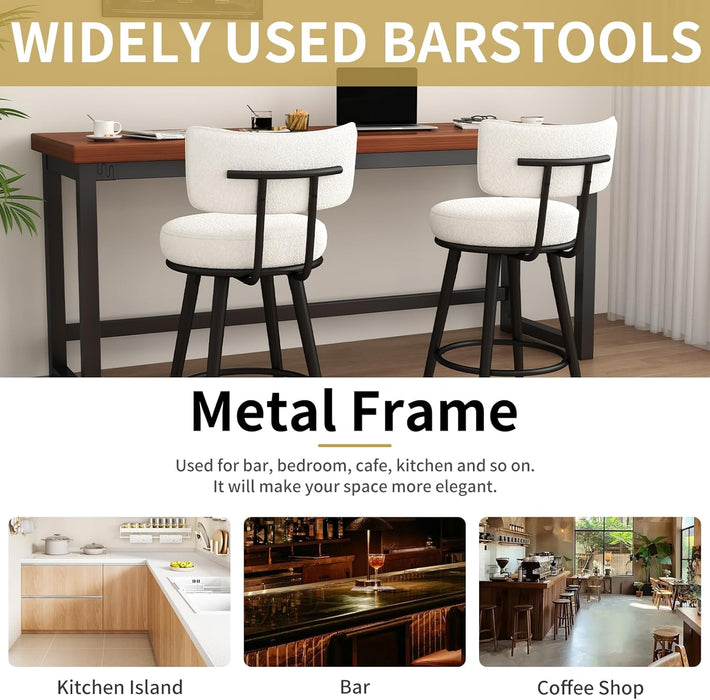 Bar Stools Set of 4, White Counter Height Barstools with Back, Kitchen Stools with Metal Legs and Footrest, Upholstered Pub Bar Chairs Kitchen Island (26", No Swivel)