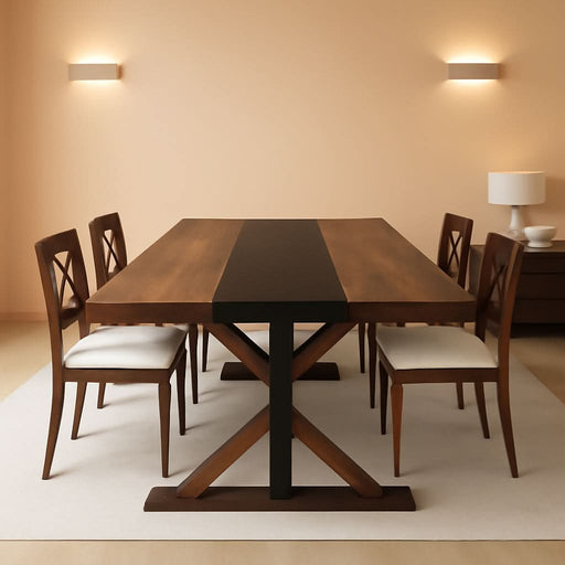 71" Farmhouse Dining Table for 5 6 8 People, Rectangular Kitchen Table W/Thickness Waterproof Wood Grain Tabletop (Brown, 71 X 35.4 X 30 In)