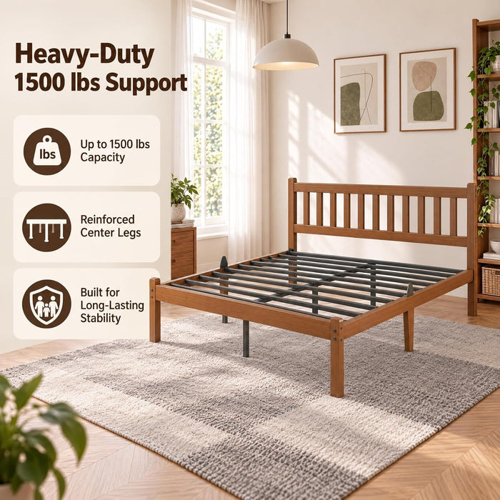 Bamboo Full Bed Frame with Headboard, Mission Style Bedroom