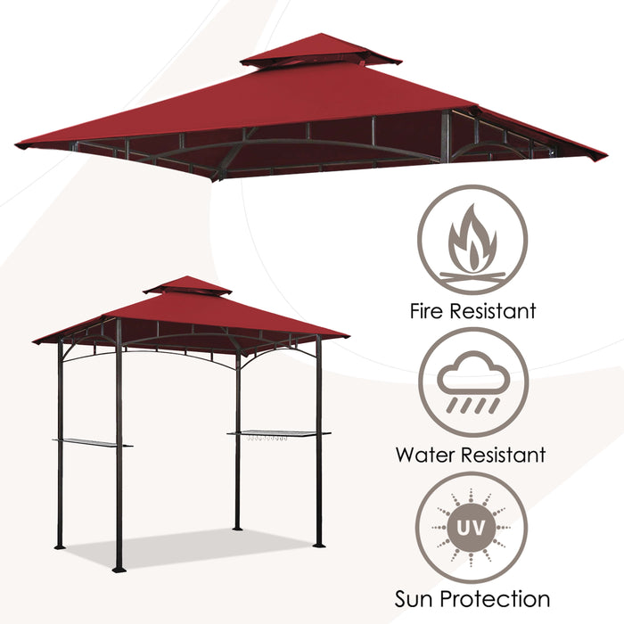 Eurmax 5X8 Grill Gazebo Replacement Canopy Double Tiered BBQ Canopy Roof,Burgundy