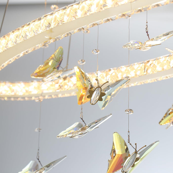 32 Inch Gold Crystal Butterfly Chandelier CeilingMount