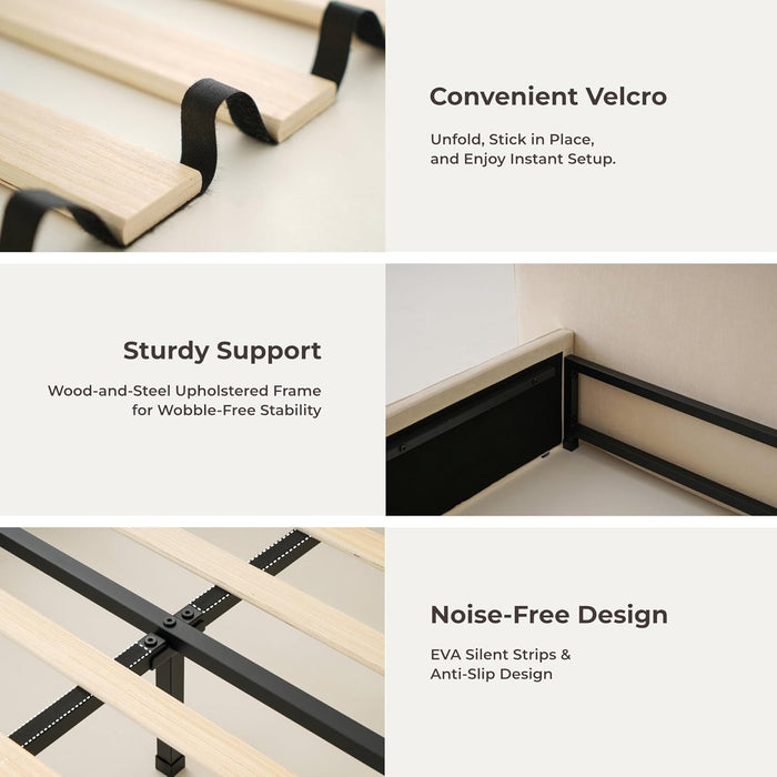 Cloud King Platform Bed Frame with Plush Headboard 6-Inch, Easy Assembly, Noise-Free Stability (Beige, King (U.S. Standard))