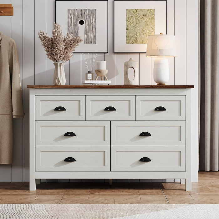 White Dresser with 7 Vintage Handles