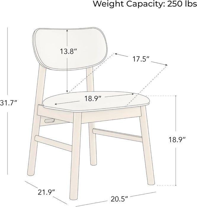 Upholstered Dining Chairs Set of 2, Mid Century Modern Kitchen & Dining Room Chairs, Solid Wood Frame in Oak, Chenille Fabric in Cream (White)