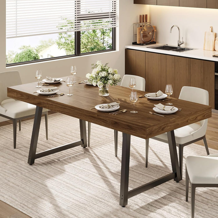70.9" Industrial Dining Table for 6-8, Rectangle Kitchen Table