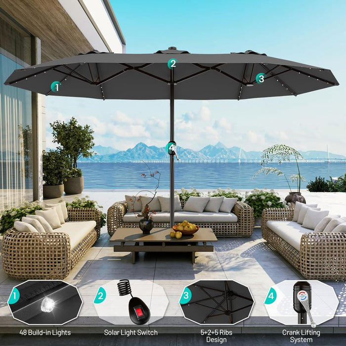 large patio umbrella with solar lights AreShark 9FT Lights, 32 Lighted Pool Umbrella w/Tilt and Crank, Outdoor Market Solar Umbrellas for Garden, Deck, Backyard, Pool and Beach, Orange : Patio, Lawn & or enjoying the sun on the beach 13Ft Rectangular Patio Umbrella With
