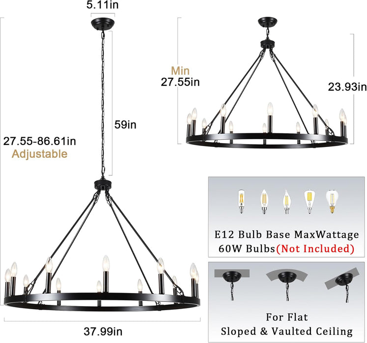 Black Wagon Wheel Chandelier 38Inch DiningRoom Industrial