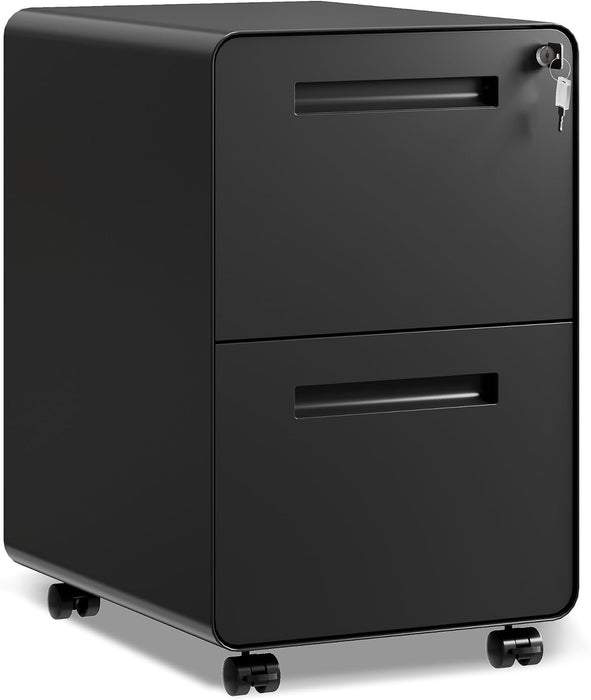 2 Drawer File Cabinet with Lock, Fully Assembled except Casters