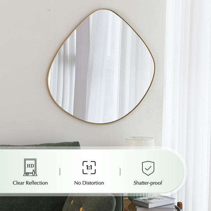Asymmetrical Wall Mirror Matel Gold Framed Wall Mirror for Living Room Bedroom Bathroom Entryway Wall Decor 28.2" L X 27.8" W Ele-003Gold