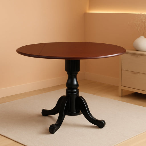 DLT-MBK-TP Dublin Dining Room Table - a round Kitchen Table Top with Dropleaf & Pedestal Base, 42X42 Inch, Mahogany & Black