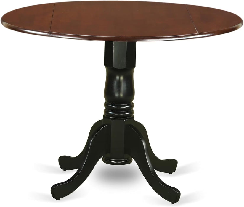 DLT-MBK-TP Dublin Dining Room Table - a round Kitchen Table Top with Dropleaf & Pedestal Base, 42X42 Inch, Mahogany & Black