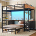 Black Industrial Twin Bunk Bed Desk BuiltInStorageDrawers