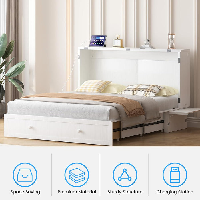 Queen Murphy Bed Featuring Mattress Included White
