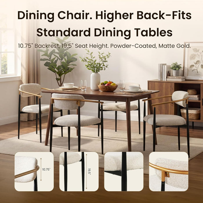 Mid Century Modern Dining Chairs Set of 2, Upholstered Kitchen Room Chairs with 3" High-Resilience Cushion, Sturdy Metal Legs and Ergonomic Curved Backrest for Home Office, Camel