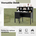 Black Desk with Drawers & Hutch, Home Office Desk with Charging Station, 5 Storage Cubbies, Makeup Vanity Table, Modern Study Writing Desk, PC Laptop Desks, Computer Workstation for Bedroom