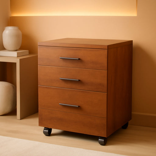 3 Drawer File Cabinet for Home Office, Wood under Desk Filing Cabinet, Rolling Printer Stand with Wheels, Walnut