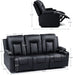 Leather Recliner Sofa Set with Manual Recliners,Living Room Furniture Set with Reclining Couch,Loveseat and Armchair,Living Room Chair with Cup Holders,Black (3+1)