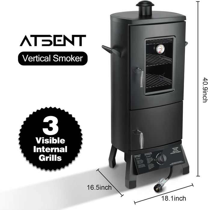 Propane Smoker, Vertical Smoker with Three Removable Shelves,Outdoor Grills & Smokers with Thermometer for BBQ, Backyard,Black…