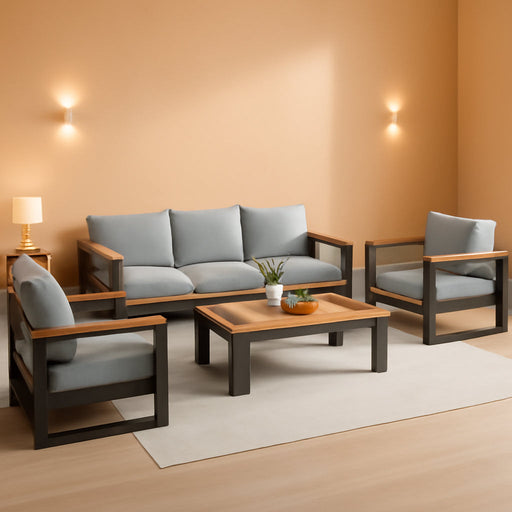 Oversized Aluminum Patio Furniture Set, 5 Pieces Luxury Outdoor Furniture Set with 7.1" Extra Thick Cushion, Modern Outdoor Sectional with Coffee Table for Porch, Garden and Deck, Gray