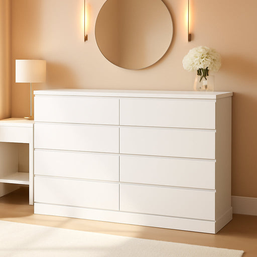 8 Drawers Dresser for Bedroom, White Large Chest of Drawers, Long Modern Double Dressers, Big Clothing Storage Organizer Closet with Ample Space, 51.6''L X 15.7''D X 37.7''H