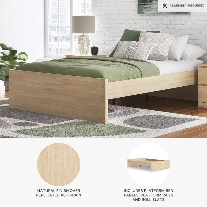 Signature Design by Ashley Onita Scandinavian Queen Platform Bed, Foundation or Box Spring Not Needed, Light Brown