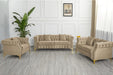 3 Piece Living Room Set, Mid-Century Style Sofa,Button Tufted Armchair Loveseat Couch with Square Pillows and Nailhead Trim for Living Room Beige
