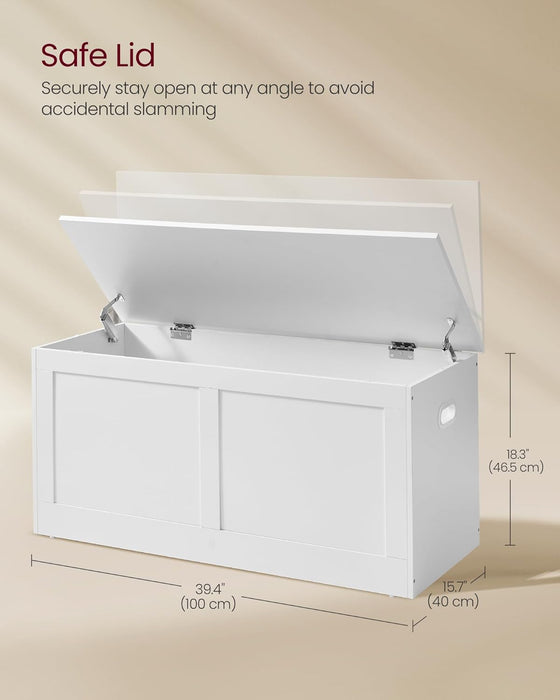 Storage Chest, Storage Trunk with 2 Safety Hinges, Storage Bench, Shoe Bench, Farmhouse Style, 15.7 X 39.4 X 18.3 Inches, for Entryway, Bedroom, Living Room, Cloud White ULSB164W01