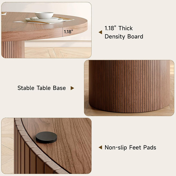 47 Inch round Dining Table for 4-6, Walnut | Circle Kitchen Table with Fluted Base, Modern Farmhouse Dinner Tables for Kitchen, Living Room
