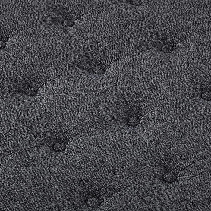Large round Upholstered Tufted Linen Ottoman Coffee Table, Large Footrest Ottoman with Wood Shelf Storage-Charcoal
