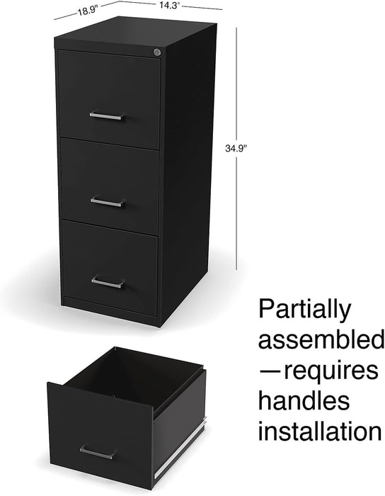Vertical File Cabinet, 3-Drawer, Letter/Legal, Locking, Black