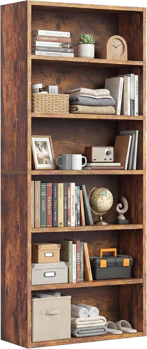 6 Tier Bookshelf, Tall Display Storage Shelves Floor Wood Shelves, Brown | Floor Standing 6 Tiers Display Storage Shelves 63 in Tall Bookcase Home Decor Furniture for Home Office, Living Room, Bedroom