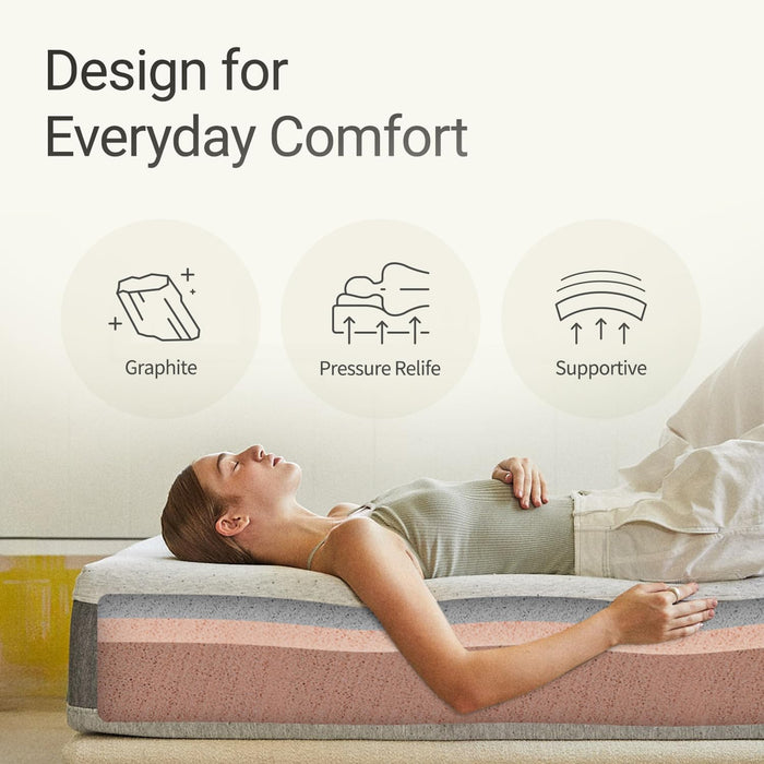 , Essential 12 Inch Graphite Infused Memory Foam Mattress, Medium Firm, Fiberglass Free, Pressure Relief, Safe & Certified Foams & Cover, 10-Year Warranty, Mattress in a Box, Full