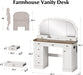 Amberhaus Farmhouse Vanity Desk With Mirror Lights
