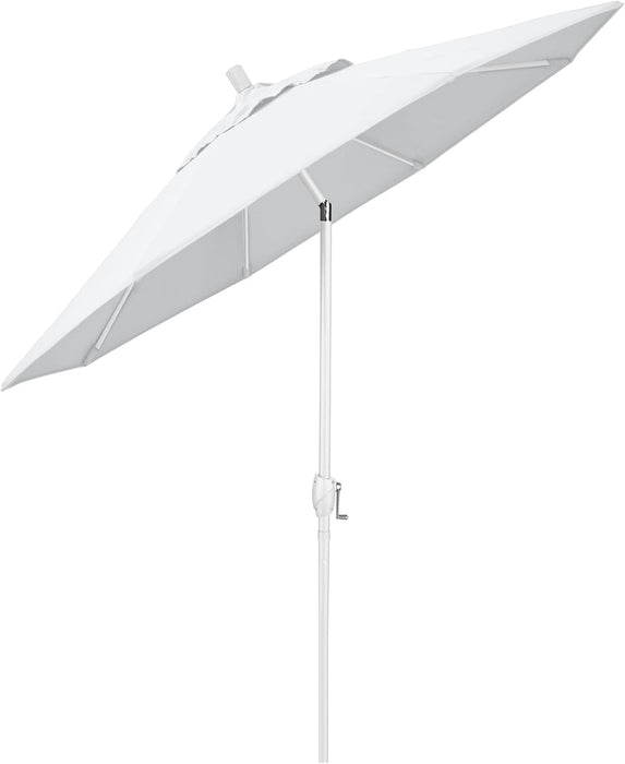 9' round Aluminum Market Umbrella, Crank Lift, Push Button Tilt, White Pole, White Olefin
