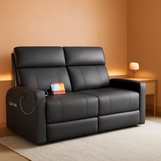 Power Loveseat Recliner Sofa, Electric Reclining Loveseat with Adjustable Headrest, Extended Footrest, USB Type-C Ports, Grey PU Leather 2 Seater Reclining Couch for Living Room, RV, Office