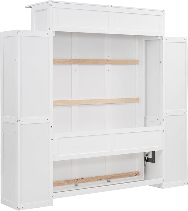 Full Murphy Bed White With BuiltInStorageShelves LED