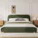 King Size Teddy Fleece Thick Fabric Upholstered Platform Bed with Curved Shaped Headboard, Wood Bed Frame with Solid round Legs for Kids Teens Adults, Olive Green
