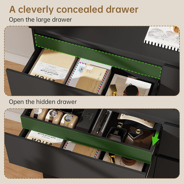 Dresser with 6 Drawers, Chest of Drawers with Hidden Drawer, Black