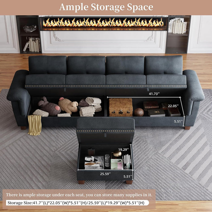 Dark Gray L-Shaped Sectional Couch with Storage