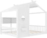 Full Size White PlayhouseStorage Bed Enclosed Roof