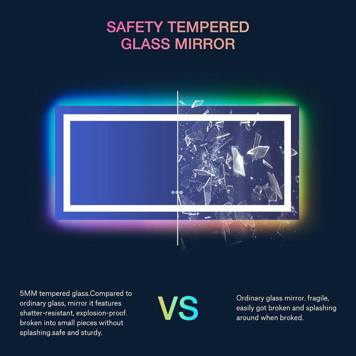 60x30 Inch RGB Dimmable LED VanityMirrorAntiFogBacklit