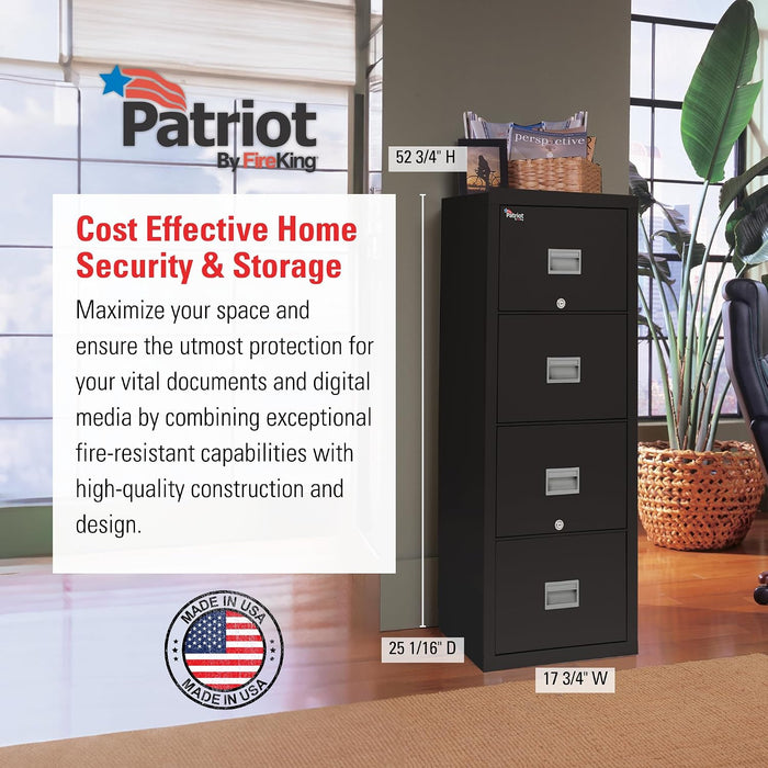 Patriot Vertical 4 Drawer Fire Rated File Cabinet, Black