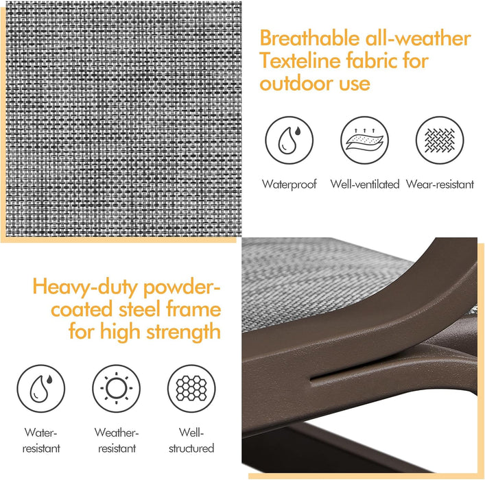 Outdoor Patio Glider, Rocking Lounge Chair with Sling Fabric and Steel Construction for Porch Patio Balcony Set of 2