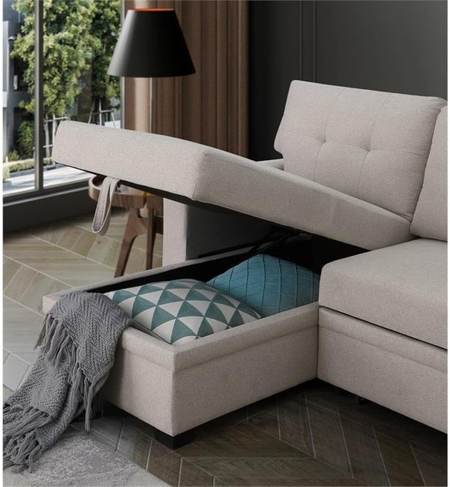 Beige L Shaped Convertible Sleeper Sectional Couch