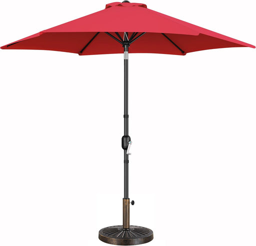 9FT Patio Umbrella Outdoor with Heavy Duty Base Included,Table Umbrella with Push Button Tilt and Crank, UV Protection Waterproof for Yard/Outdoor/Wedding Parties and Events - Red